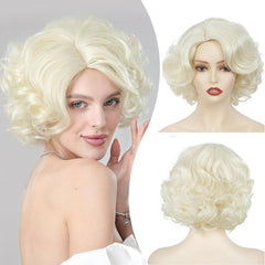 Short Curly Synthetic Wig Natural Side Part Fluffy Cosplay Party Wig