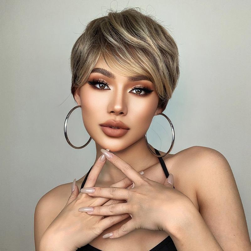 Short Bob Wigs For Women 8 Inch Synthetic Wig Layered Short Cut Wigs With Bangs