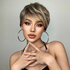 Short Bob Wigs For Women 8 Inch Synthetic Wig Layered Short Cut Wigs With Bangs