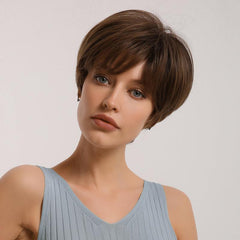 Short Bob Wigs For Women 8 Inch Synthetic Wig Layered Short Cut Wigs With Bangs