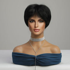 Short Bob Wigs For Women 8 Inch Synthetic Wig Layered Short Cut Wigs With Bangs