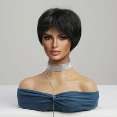 Short Bob Wigs For Women 8 Inch Synthetic Wig Layered Short Cut Wigs With Bangs