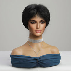 Short Bob Wigs For Women 8 Inch Synthetic Wig Layered Short Cut Wigs With Bangs