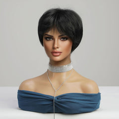 Short Bob Wigs For Women 8 Inch Synthetic Wig Layered Short Cut Wigs With Bangs