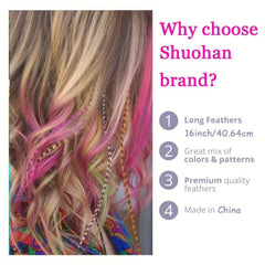 50pcs Colorful Strands Synthetic Hair Feathers Extensions Kit for Women Girls