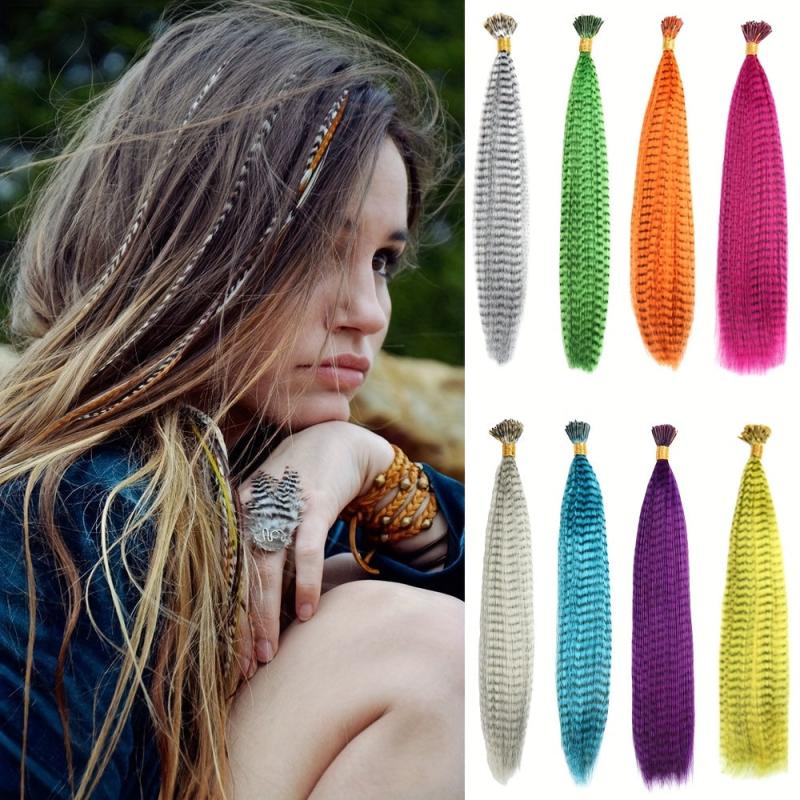 50pcs Colorful Strands Synthetic Hair Feathers Extensions Kit for Women Girls