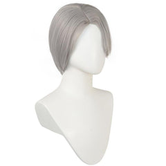 Short Grey Straight Synthetic Cosplay Wig For Men & Wig Cap 10 Inch