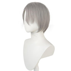 Short Grey Straight Synthetic Cosplay Wig For Men & Wig Cap 10 Inch