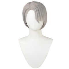 Short Grey Straight Synthetic Cosplay Wig For Men & Wig Cap 10 Inch
