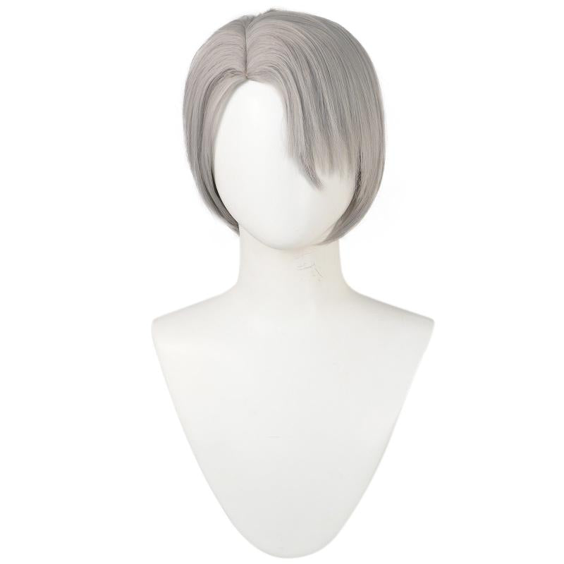 Short Grey Straight Synthetic Cosplay Wig For Men & Wig Cap 10 Inch