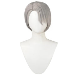 Short Grey Straight Synthetic Cosplay Wig For Men & Wig Cap 10 Inch