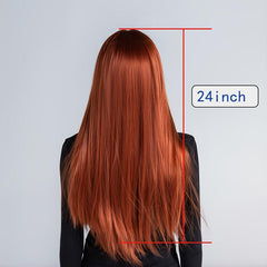 Long Straight Synthetic Wig Orange With Bangs