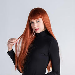 Long Straight Synthetic Wig Orange With Bangs