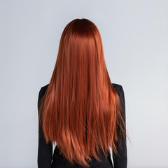 Long Straight Synthetic Wig Orange With Bangs