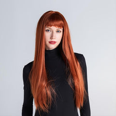Long Straight Synthetic Wig Orange With Bangs