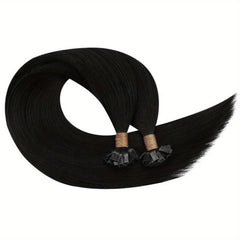 25 50pcs Flat Tip Human Hair Extensions Jet Long Straight Hair Natural Look