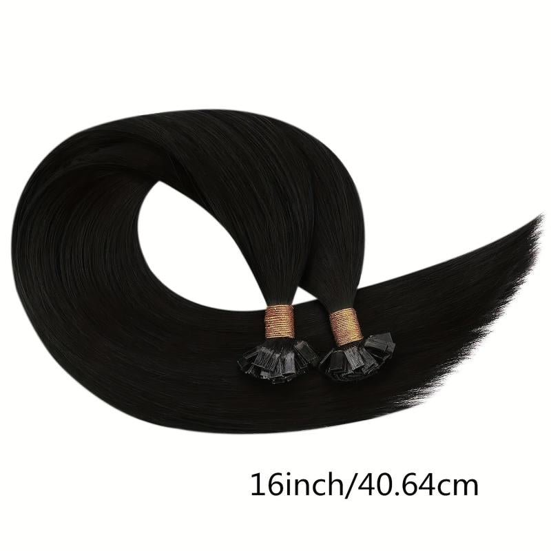 25 50pcs Flat Tip Human Hair Extensions Jet Long Straight Hair Natural Look