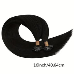 25 50pcs Flat Tip Human Hair Extensions Jet Long Straight Hair Natural Look