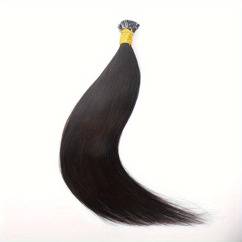 25 50pcs Flat Tip Human Hair Extensions Jet Long Straight Hair Natural Look