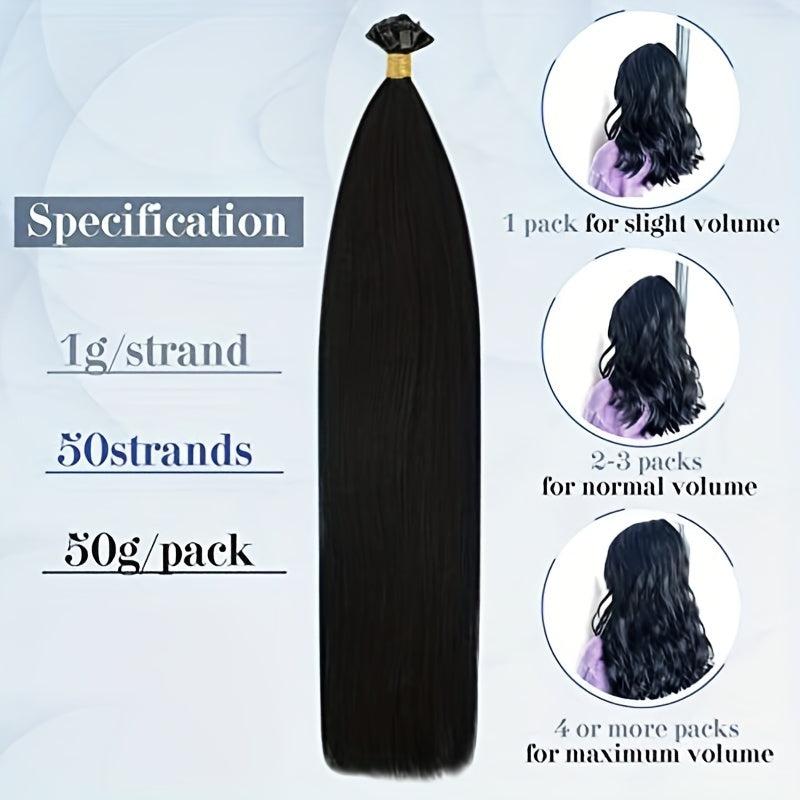 25 50pcs Flat Tip Human Hair Extensions Jet Long Straight Hair Natural Look