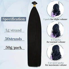 25 50pcs Flat Tip Human Hair Extensions Jet Long Straight Hair Natural Look