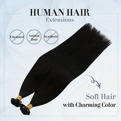 25 50pcs Flat Tip Human Hair Extensions Jet Long Straight Hair Natural Look