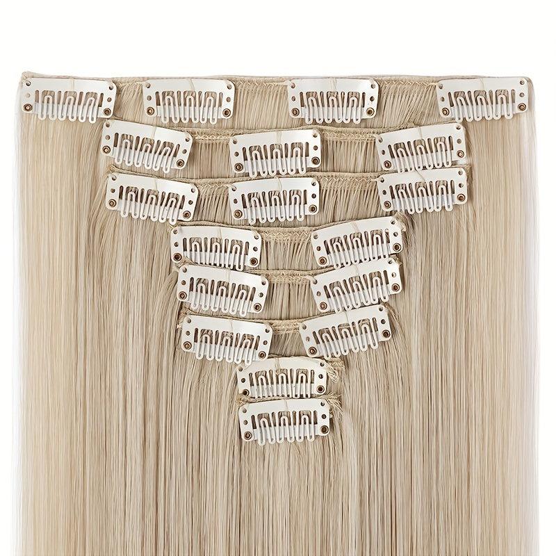 8pcs 613 Blonde Clip In Straight Human Hair Extensions Real Human Hair