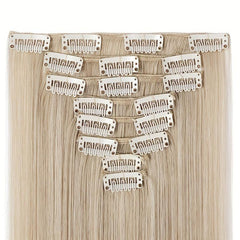 8pcs 613 Blonde Clip In Straight Human Hair Extensions Real Human Hair