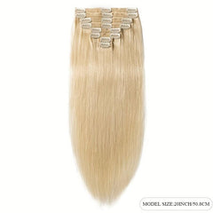 8pcs 613 Blonde Clip In Straight Human Hair Extensions Real Human Hair