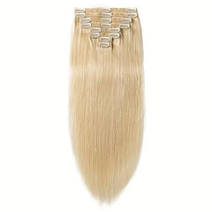 8pcs 613 Blonde Clip In Straight Human Hair Extensions Real Human Hair