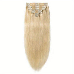 8pcs 613 Blonde Clip In Straight Human Hair Extensions Real Human Hair