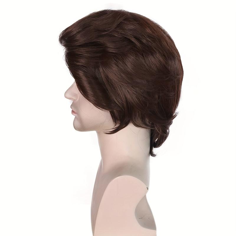 Short Straight Dark Brown Cosplay Wig for Men with Wig Cap