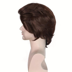 Short Straight Dark Brown Cosplay Wig for Men with Wig Cap
