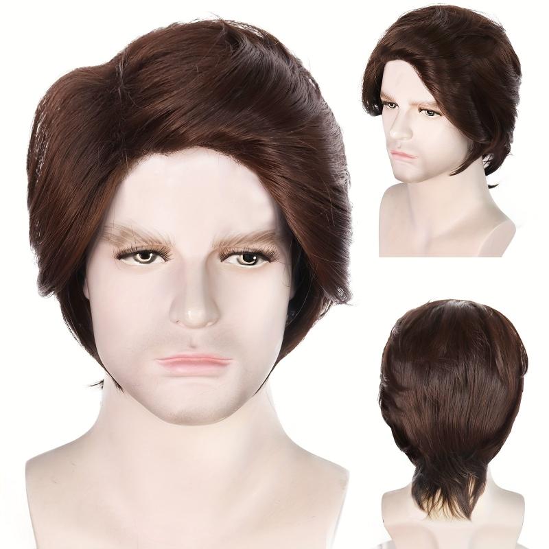 Short Straight Dark Brown Cosplay Wig for Men with Wig Cap