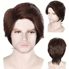 Short Straight Dark Brown Cosplay Wig for Men with Wig Cap