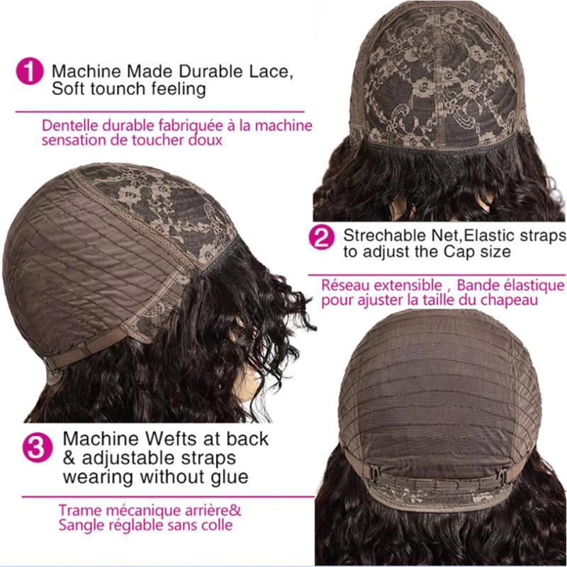 Curly Wave Cut Bob Human Hair Wigs With Bangs