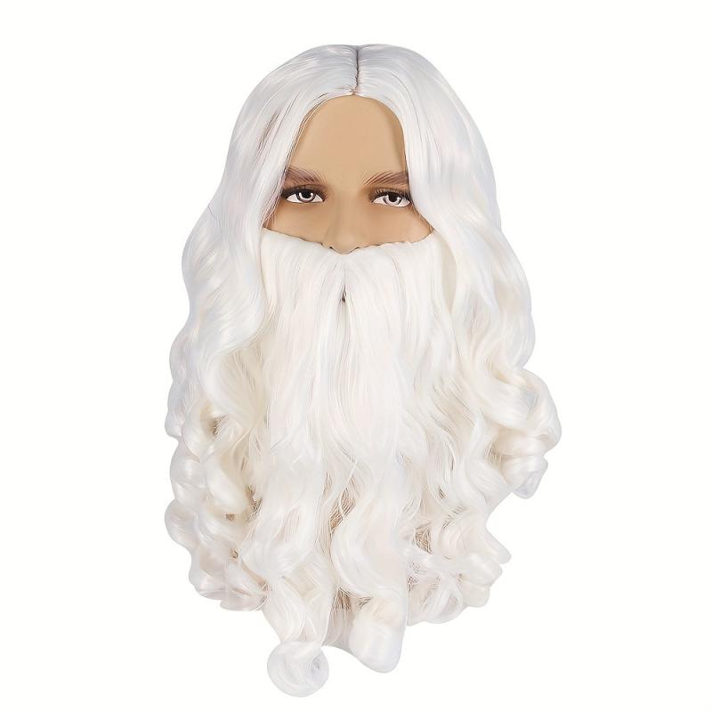 Santa Beard Wig Costume Wigs Medium Long Curly Synthetic Wig With Long Beard