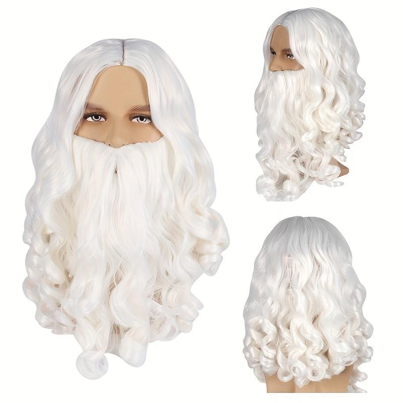 Santa Beard Wig Costume Wigs Medium Long Curly Synthetic Wig With Long Beard