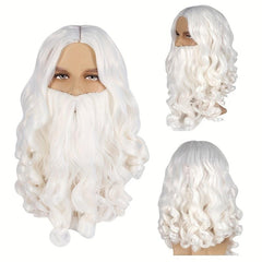 Santa Beard Wig Costume Wigs Medium Long Curly Synthetic Wig With Long Beard