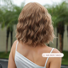 Short Brown Bob Curly Wig with Bangs