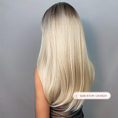60 96 Cm Blonde Long Curly Wavy Hair Synthetic Wigs with Dark Roots
