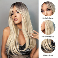 60 96 Cm Blonde Long Curly Wavy Hair Synthetic Wigs with Dark Roots