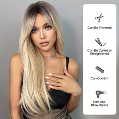 60 96 Cm Blonde Long Curly Wavy Hair Synthetic Wigs with Dark Roots