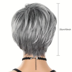 High Temp Synthetic Short Wig with Bangs Mixed Gray Hair Daily Use