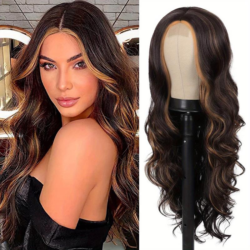66 04 Cm Long Body Wave Hair Wigs Middle Part Curly Hair Wigs