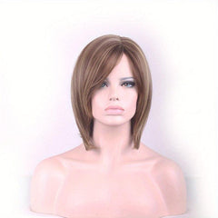 Short Bob Cut Wig With Side Bangs Synthetic Beginners Heat Resistant