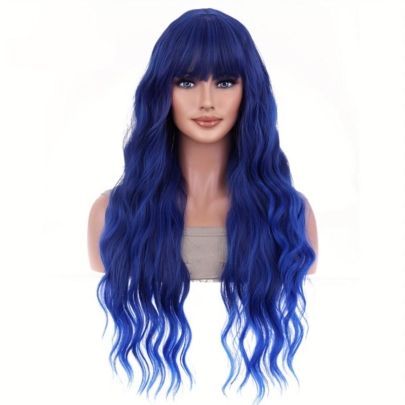 Long Curly Wavy Wig With Bangs Synthetic Wig Heat Resistant