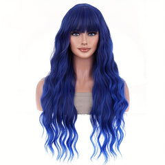 Long Curly Wavy Wig With Bangs Synthetic Wig Heat Resistant