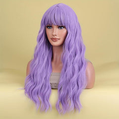 Long Curly Wavy Wig With Bangs Synthetic Wig Heat Resistant