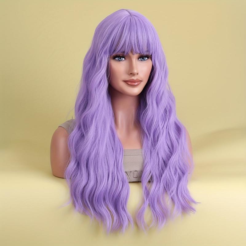 Long Curly Wavy Wig With Bangs Synthetic Wig Heat Resistant